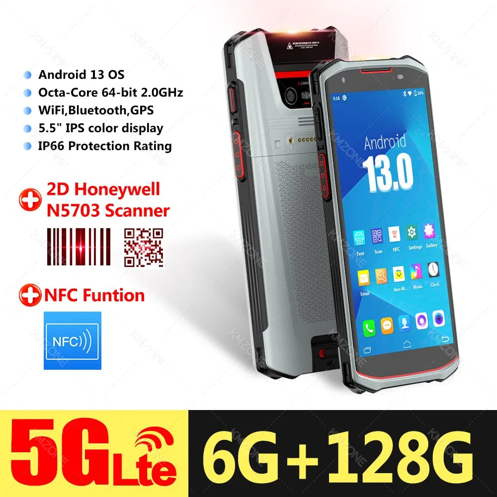 4G 5G Android 13 PDA Terminal Wifi Bluetooth Barcode Scanner 2D 1D QR Scan Device Rugged Data Collector 4200mah 4G64G/6G128G