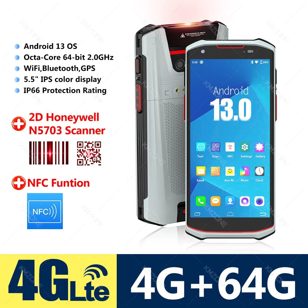 4G 5G Android 13 PDA Terminal Wifi Bluetooth Barcode Scanner 2D 1D QR Scan Device Rugged Data Collector 4200mah 4G64G/6G128G