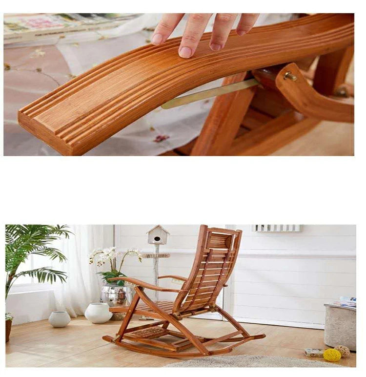 Rocking chair bamboo recliner backrest foldinglunch break chair balcony lazy leisure home furniture elderly ArmchairFoot massage