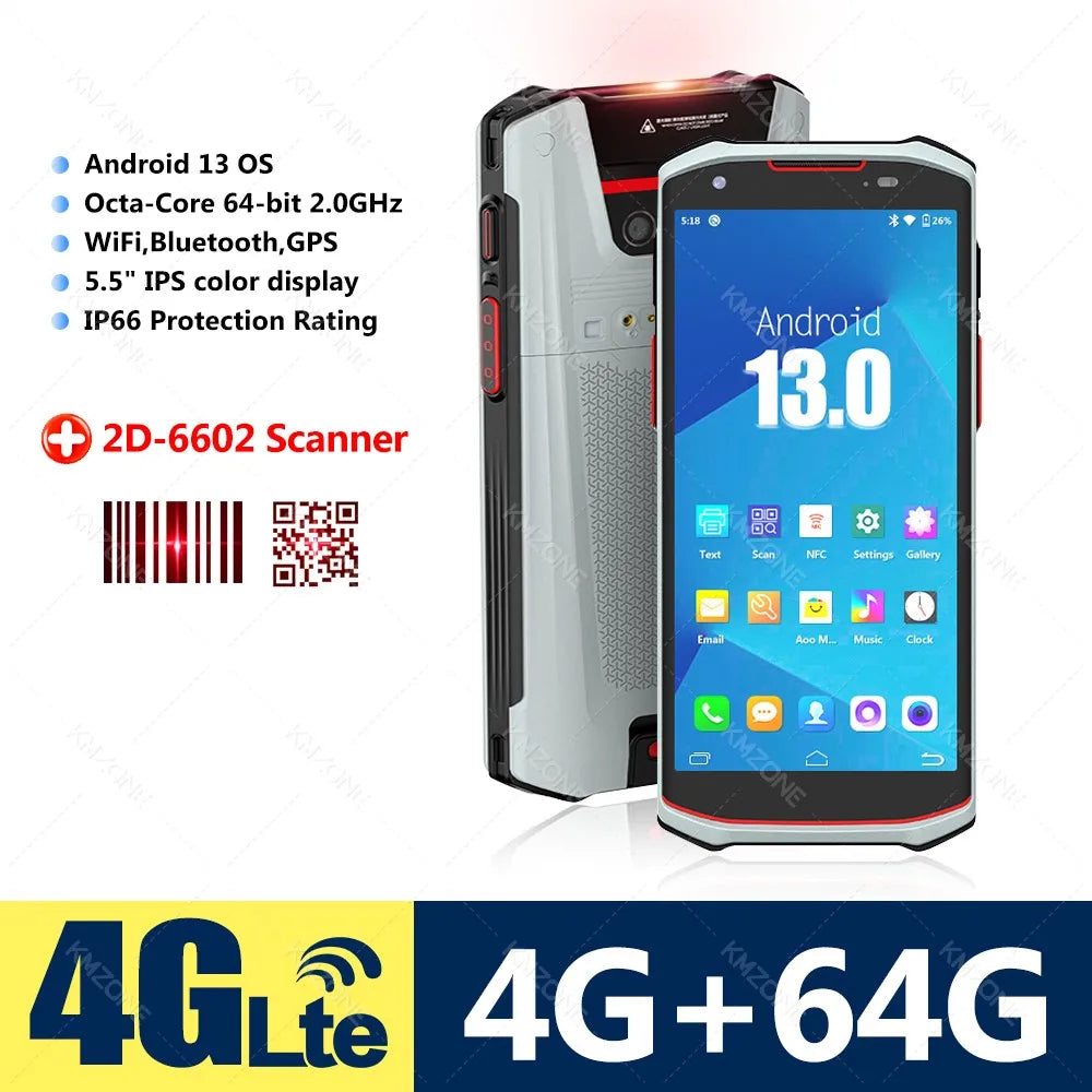 4G 5G Android 13 PDA Terminal Wifi Bluetooth Barcode Scanner 2D 1D QR Scan Device Rugged Data Collector 4200mah 4G64G/6G128G