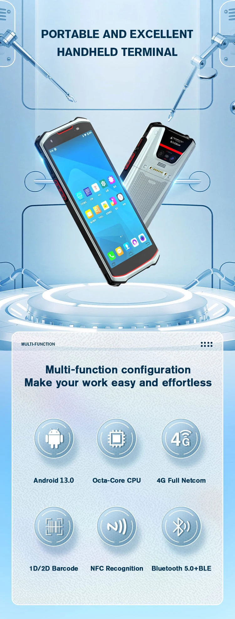 4G 5G Android 13 PDA Terminal Wifi Bluetooth Barcode Scanner 2D 1D QR Scan Device Rugged Data Collector 4200mah 4G64G/6G128G