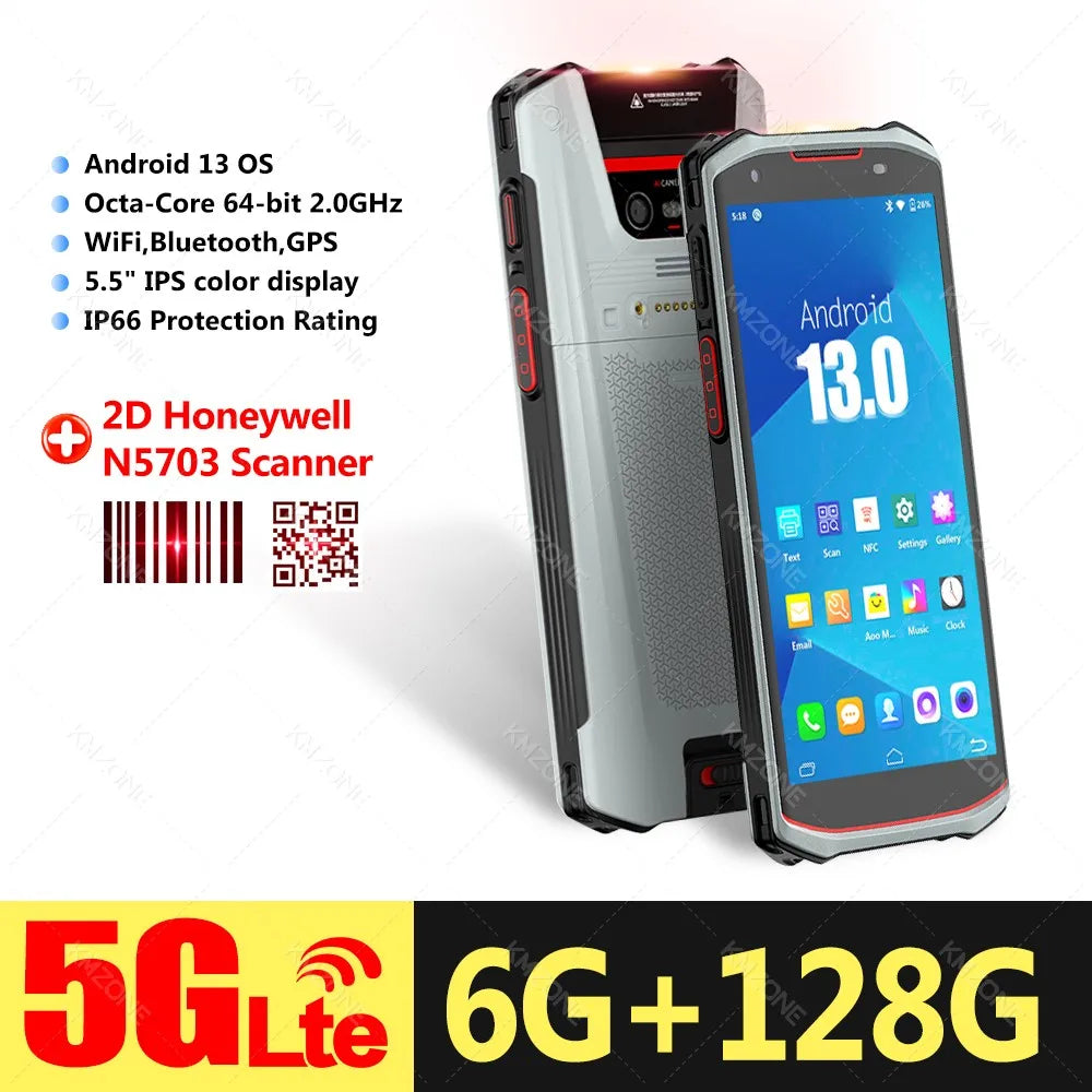 4G 5G Android 13 PDA Terminal Wifi Bluetooth Barcode Scanner 2D 1D QR Scan Device Rugged Data Collector 4200mah 4G64G/6G128G