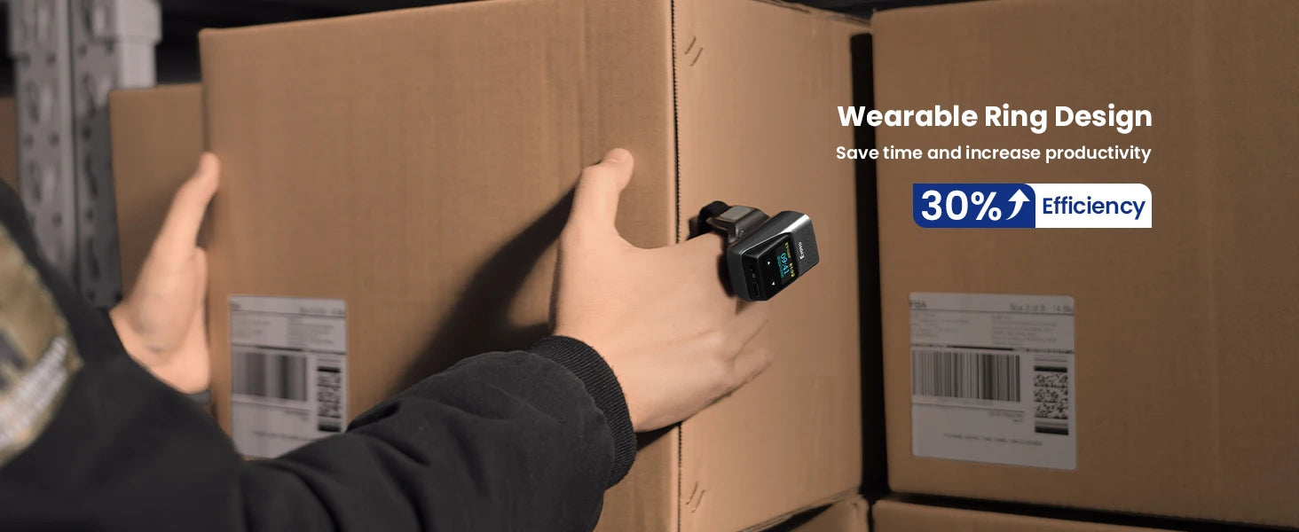Eyoyo EY-038 Ring Barcode Scanner with Screen.1D Laser/2D Mini Wearable Bluetooth Finger QR Code Reader.Support Screen Scanning