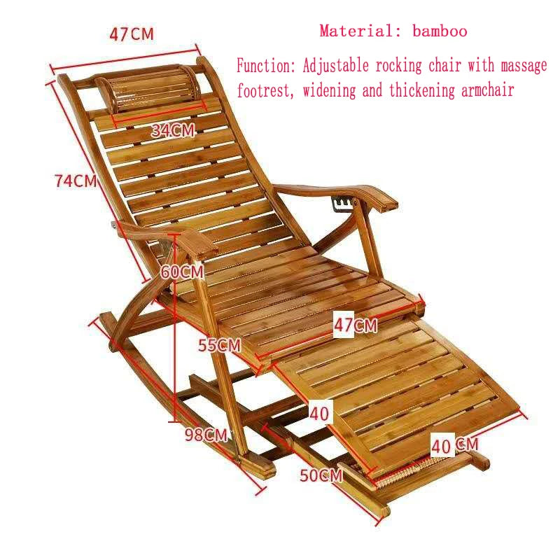 Schaukelstuhl Bambus Liegestuhl Rückenlehne Klappstuhl Mittagspausenstuhl Balkon Faul Freizeit Wohnmöbel Älterer Sessel Fußmassage