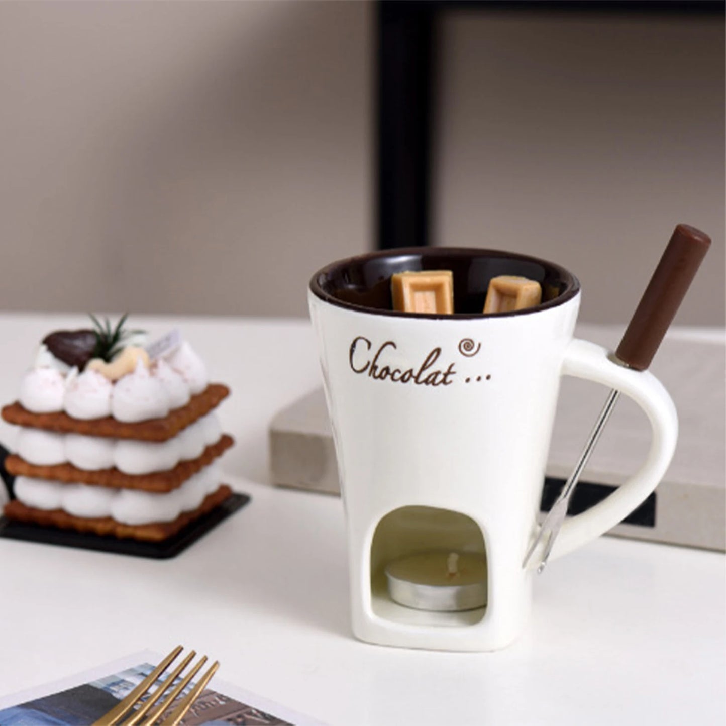 130ML Fondue Mug Chocolate Melting Cup Coffee Cup Butter Melt Pot for Dessert Home Anniversary Birthday Cooking Appliances