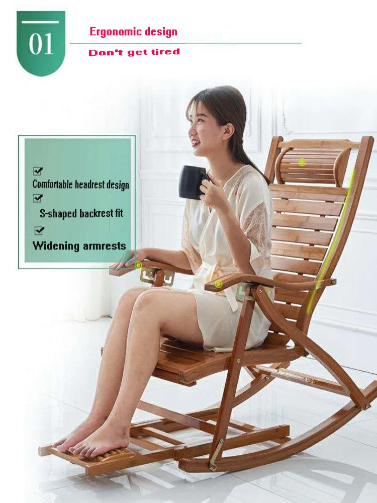 Rocking chair bamboo recliner backrest foldinglunch break chair balcony lazy leisure home furniture elderly ArmchairFoot massage