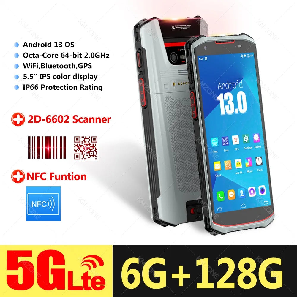 4G 5G Android 13 PDA Terminal Wifi Bluetooth Barcode Scanner 2D 1D QR Scan Device Rugged Data Collector 4200mah 4G64G/6G128G