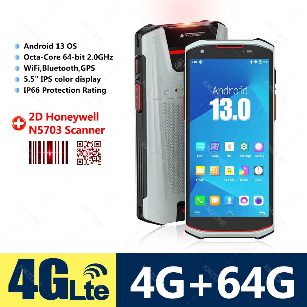 4G 5G Android 13 PDA Terminal Wifi Bluetooth Barcode Scanner 2D 1D QR Scan Device Rugged Data Collector 4200mah 4G64G/6G128G