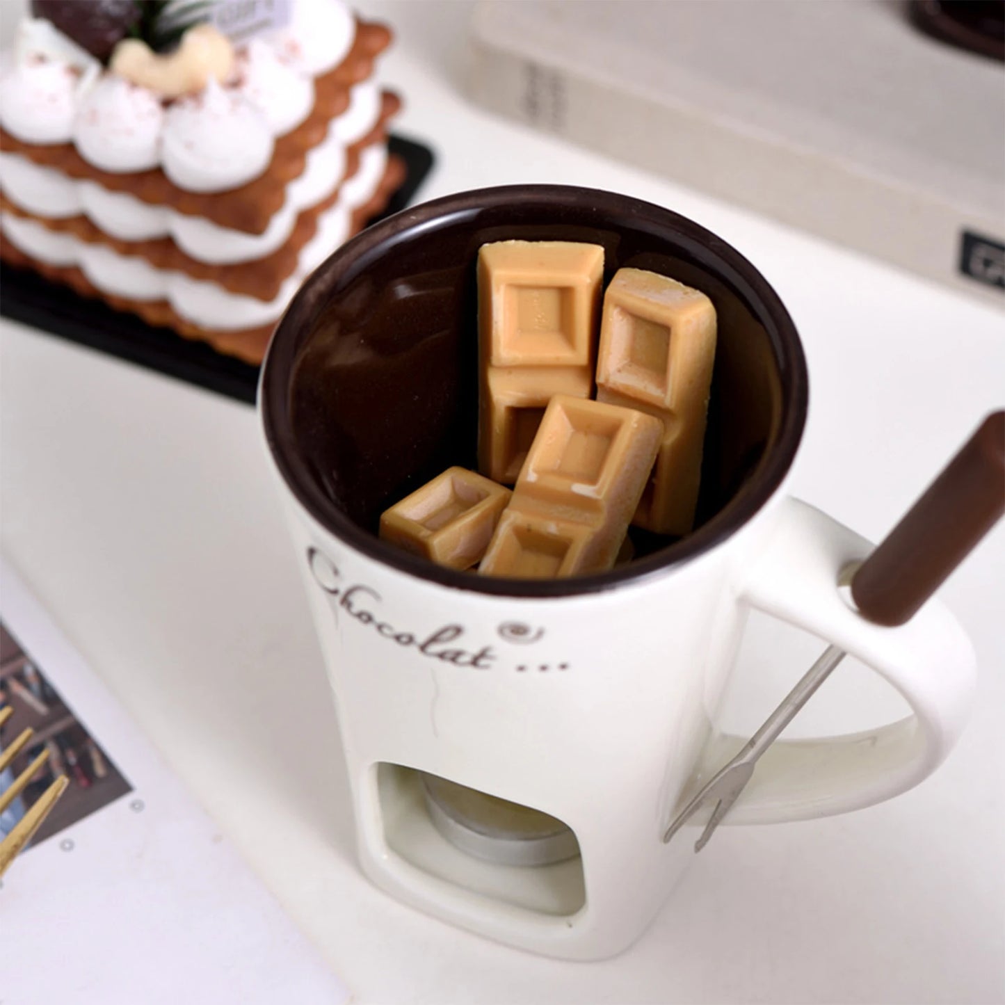 130ML Fondue Mug Chocolate Melting Cup Coffee Cup Butter Melt Pot for Dessert Home Anniversary Birthday Cooking Appliances