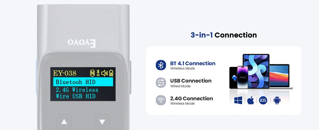 Eyoyo EY-038 Ring Barcode Scanner with Screen.1D Laser/2D Mini Wearable Bluetooth Finger QR Code Reader.Support Screen Scanning