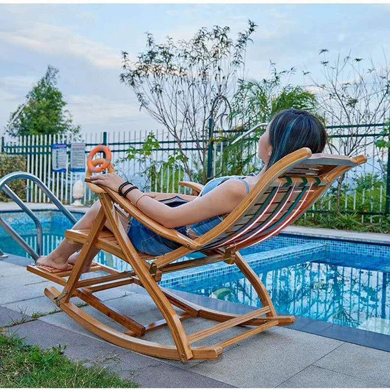 Rocking chair bamboo recliner backrest foldinglunch break chair balcony lazy leisure home furniture elderly ArmchairFoot massage