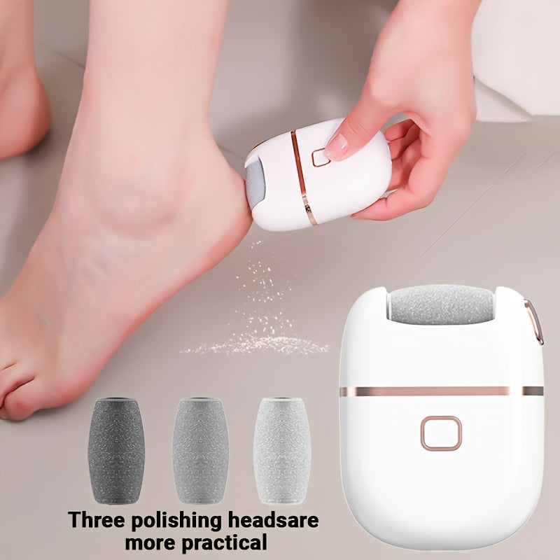 USB Rechargeable Electric Foot File - Portable & Easy-to-Use with 3 Interchangeable Heads for Smooth Feet, Thick Faux Leather Polishing, and Cracked Skin Care, Grinder, Grinding Heads